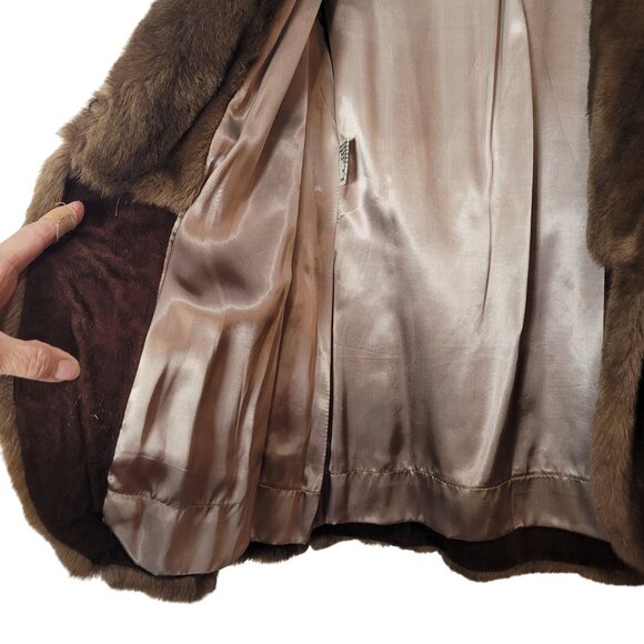 Luxurious Faux Fur & Leather Belted Coat Jacket Made In England - Picture 12 of 16